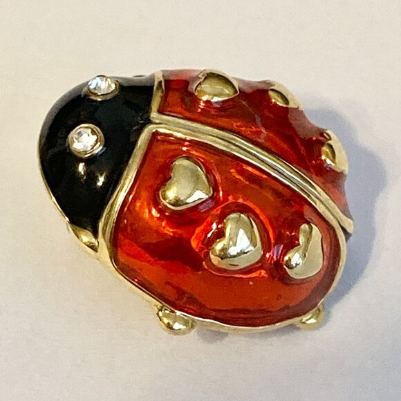 Vintage AVON Love Bug Brooch Pin Ladybug Insect Hearts Enamel Rhinestone Eyes - Picture 2 of 14